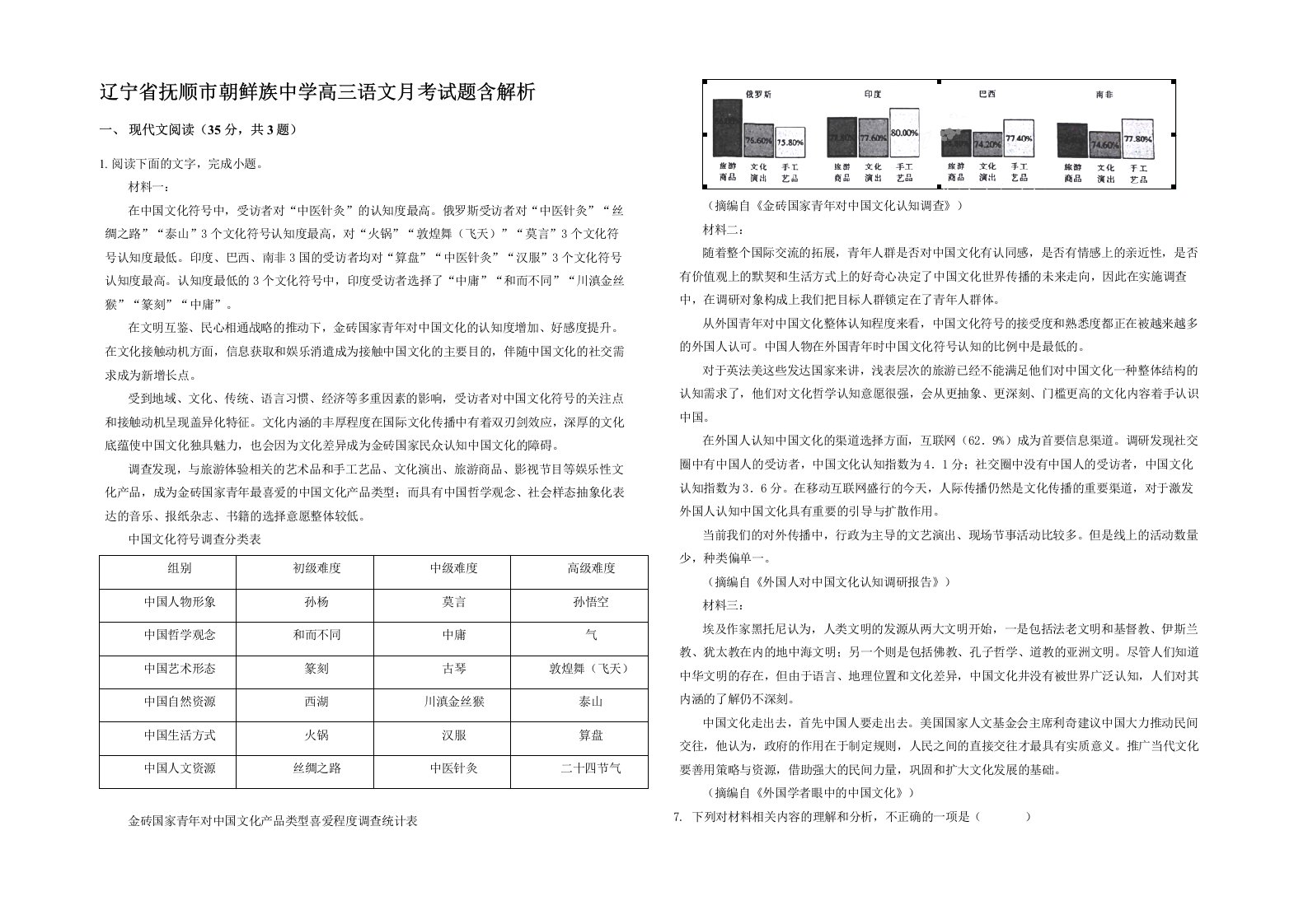 辽宁省抚顺市朝鲜族中学高三语文月考试题含解析