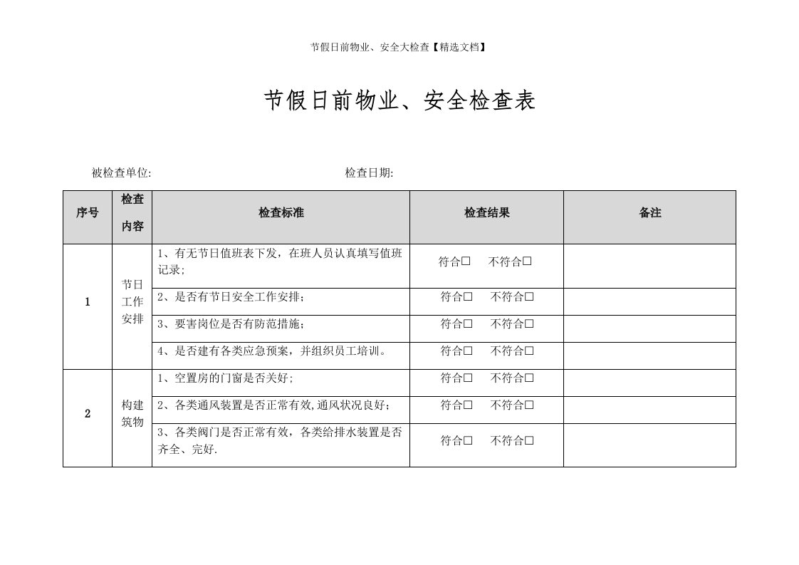 节假日前物业、安全大检查【精选文档】