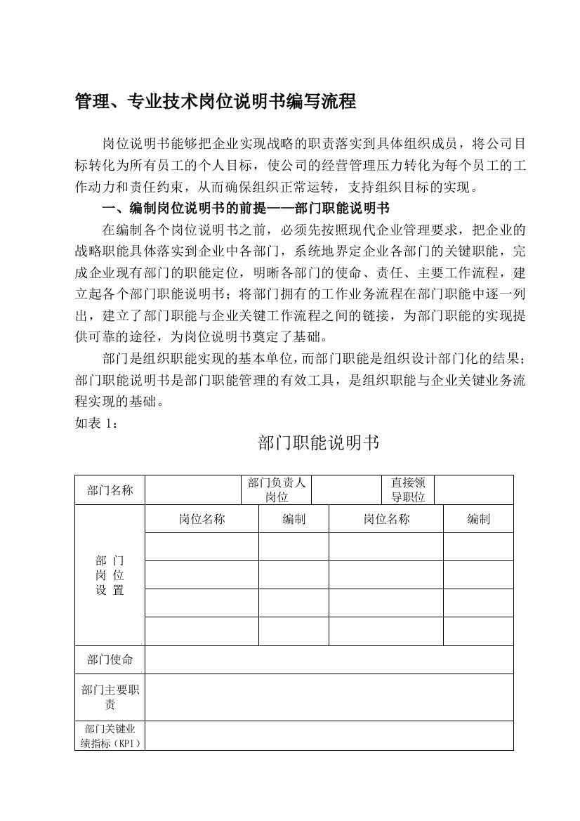 管理、专业技术岗位说明书编写流程[1]