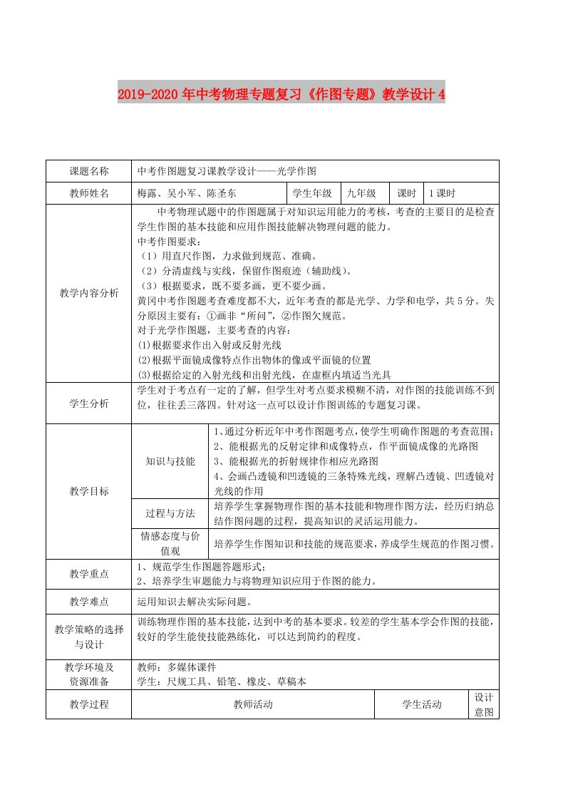 2019-2020年中考物理专题复习《作图专题》教学设计4