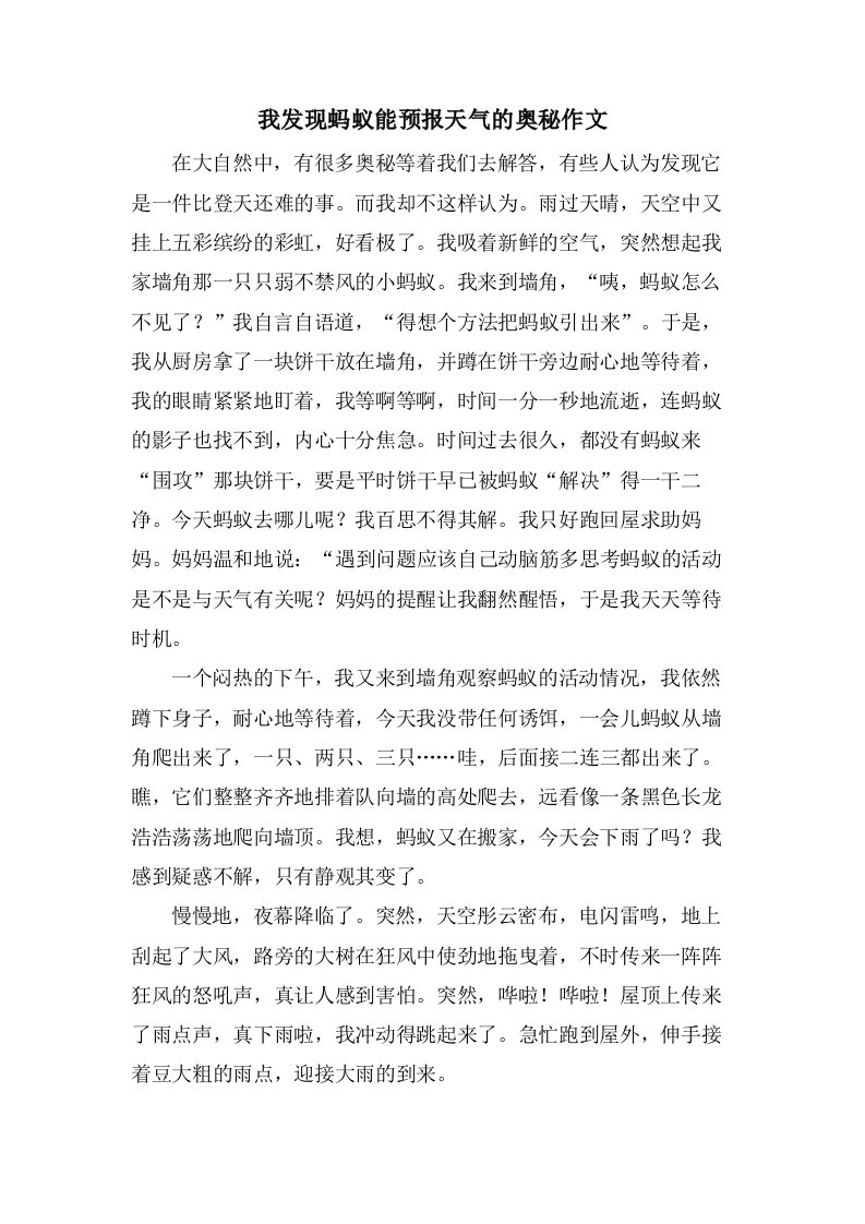 我发现蚂蚁能预报天气的奥秘作文