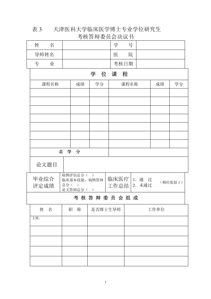 天津医科大学临床医学博士专业学位研究生