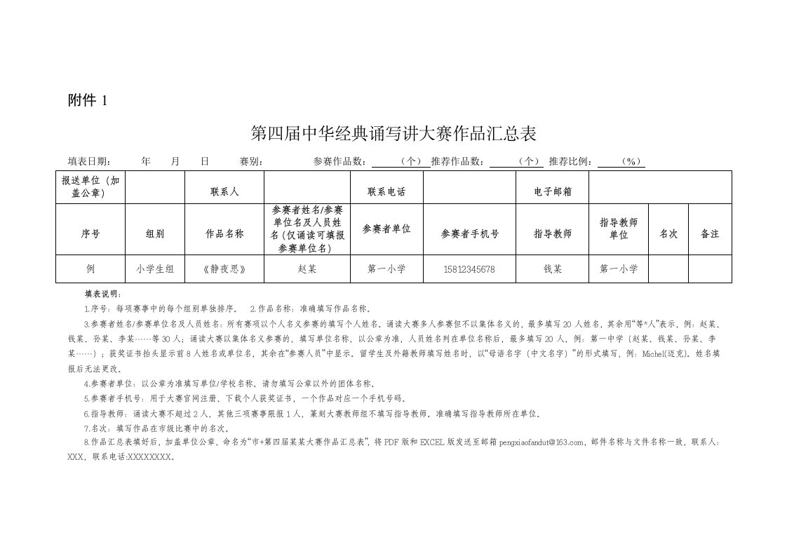 第四届中华经典诵写讲大赛作品汇总表