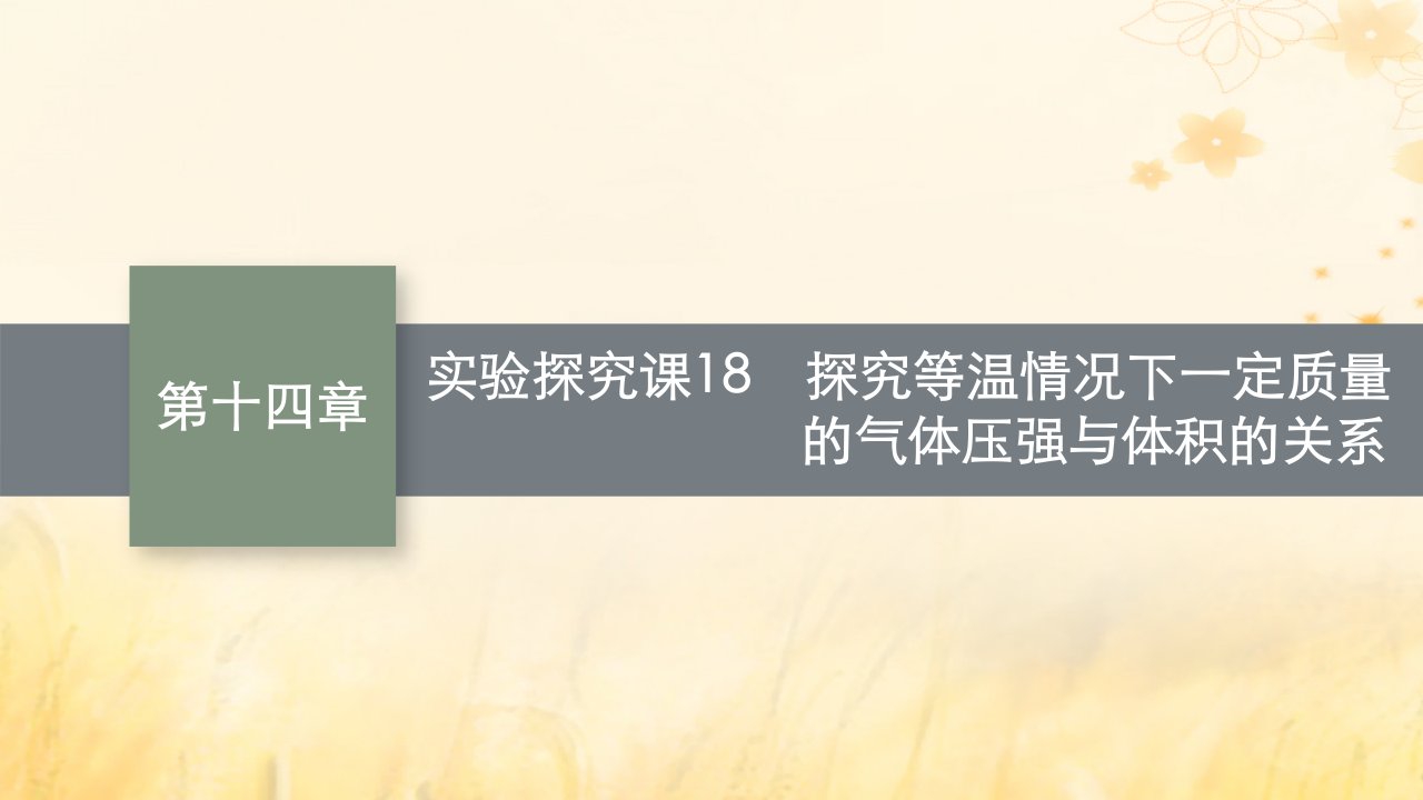 适用于新教材2024版高考物理一轮总复习第14章热学实验探究课18探究等温情况下一定质量的气体压强与体积的关系课件