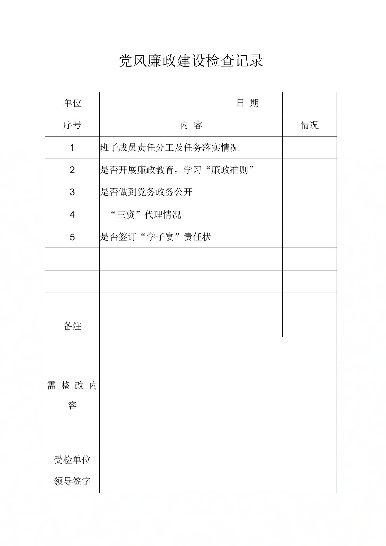 党风廉政建设检查记录