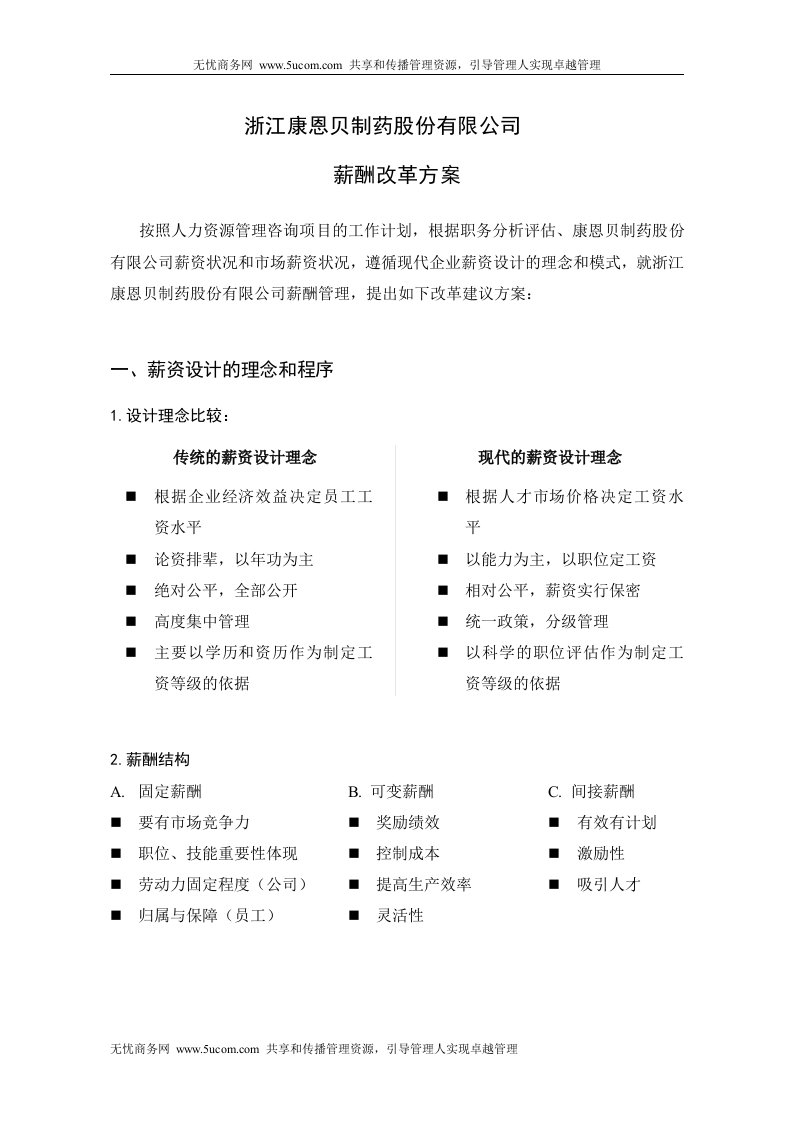 兰溪薪酬改革方案-草案