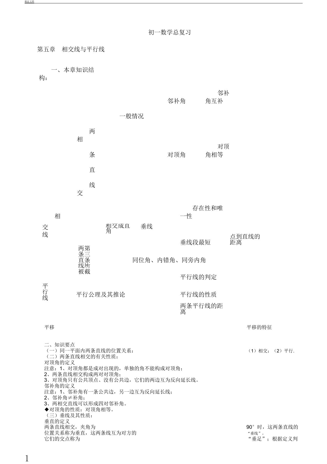 初中七年级下学期数学各章复习总结计划学习资料