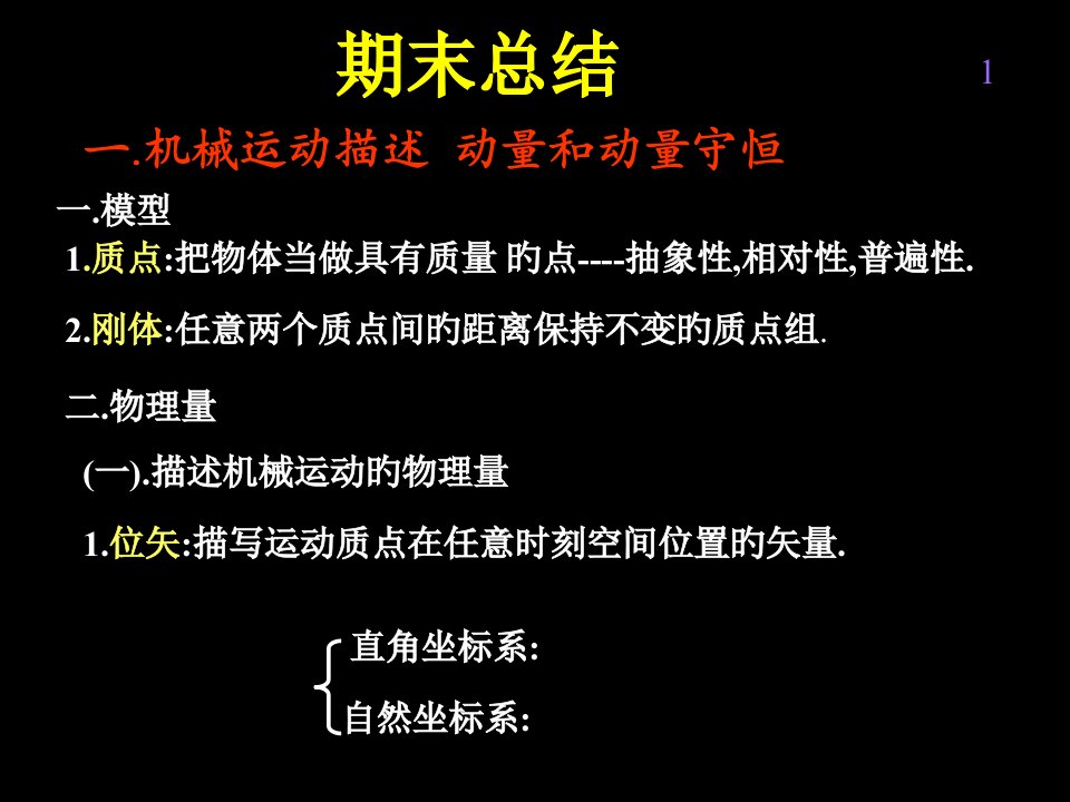 大学物理期末总结(第一学期)省公开课获奖课件市赛课比赛一等奖课件