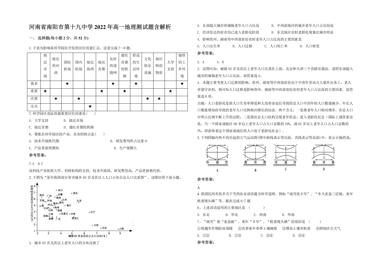 河南省南阳市第十九中学2022年高一地理测试题含解析