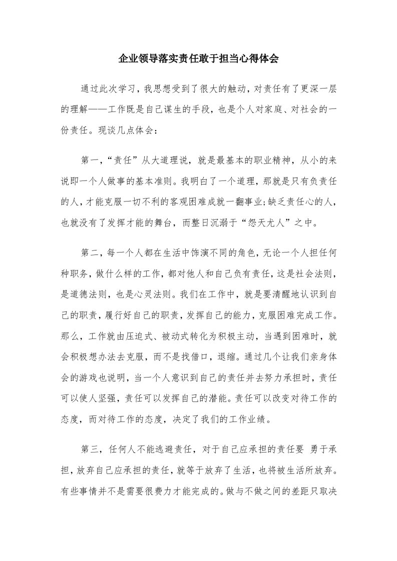 企业领导落实责任敢于担当心得体会