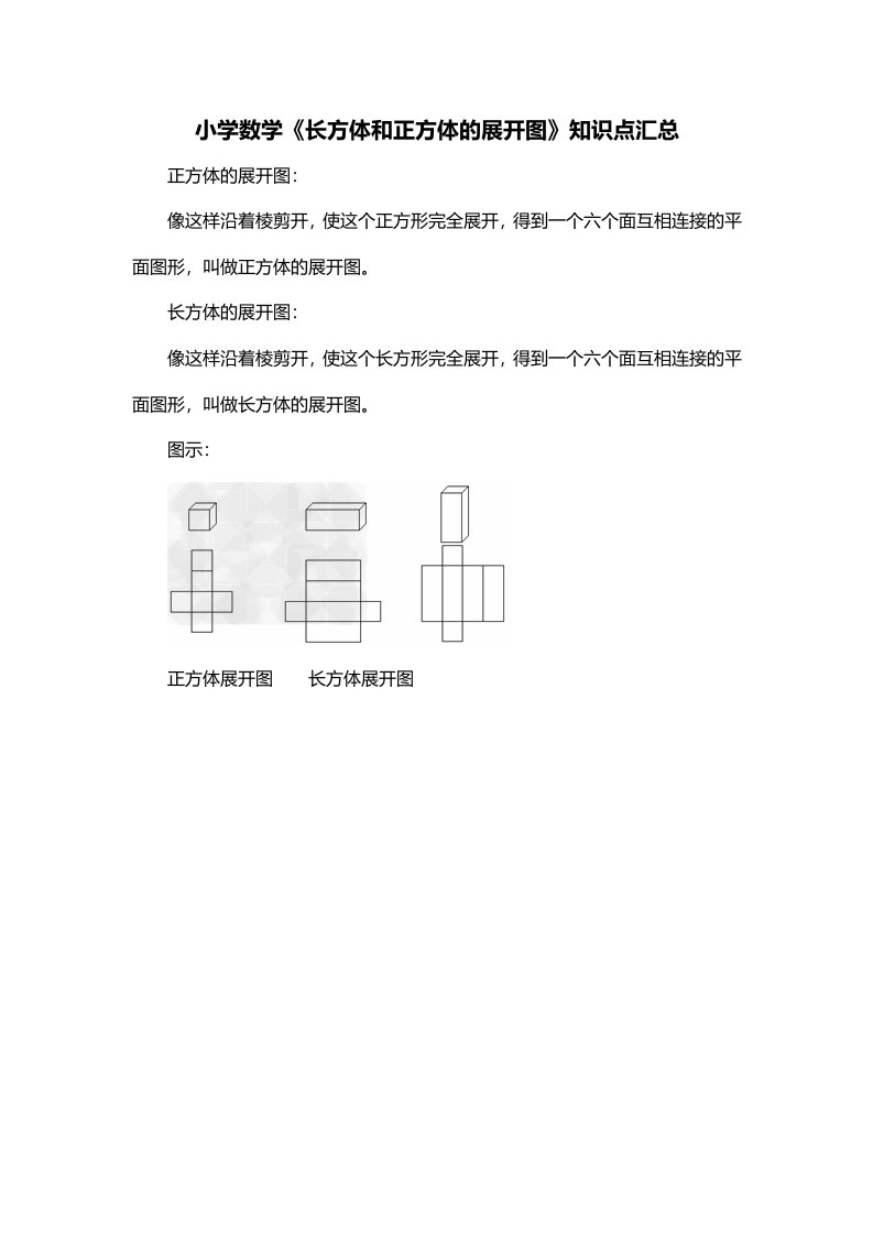 小学数学长方体和正方体的展开图知识点汇总