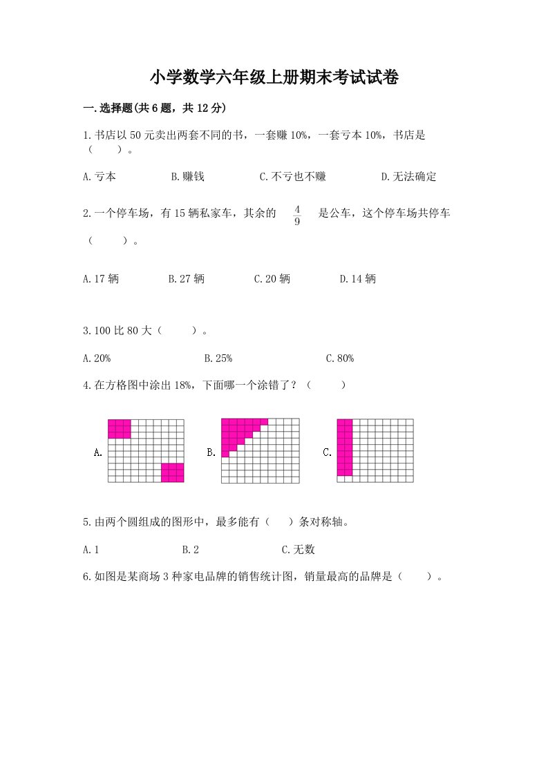 小学数学六年级上册期末考试试卷及完整答案（名师系列）