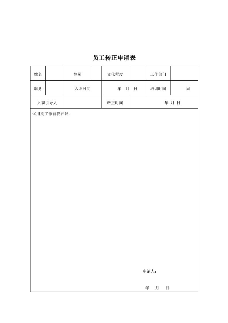 冶金行业-煤炭行业人力资源部员工转正申请表格