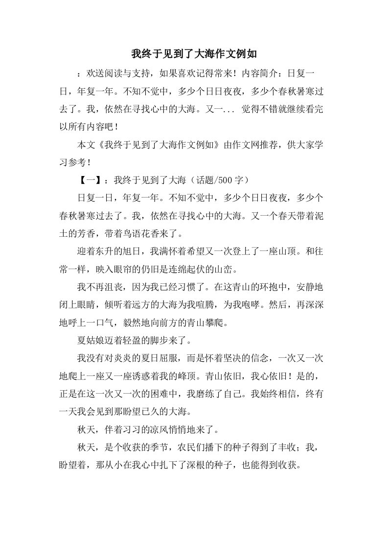 我终于见到了大海作文示例