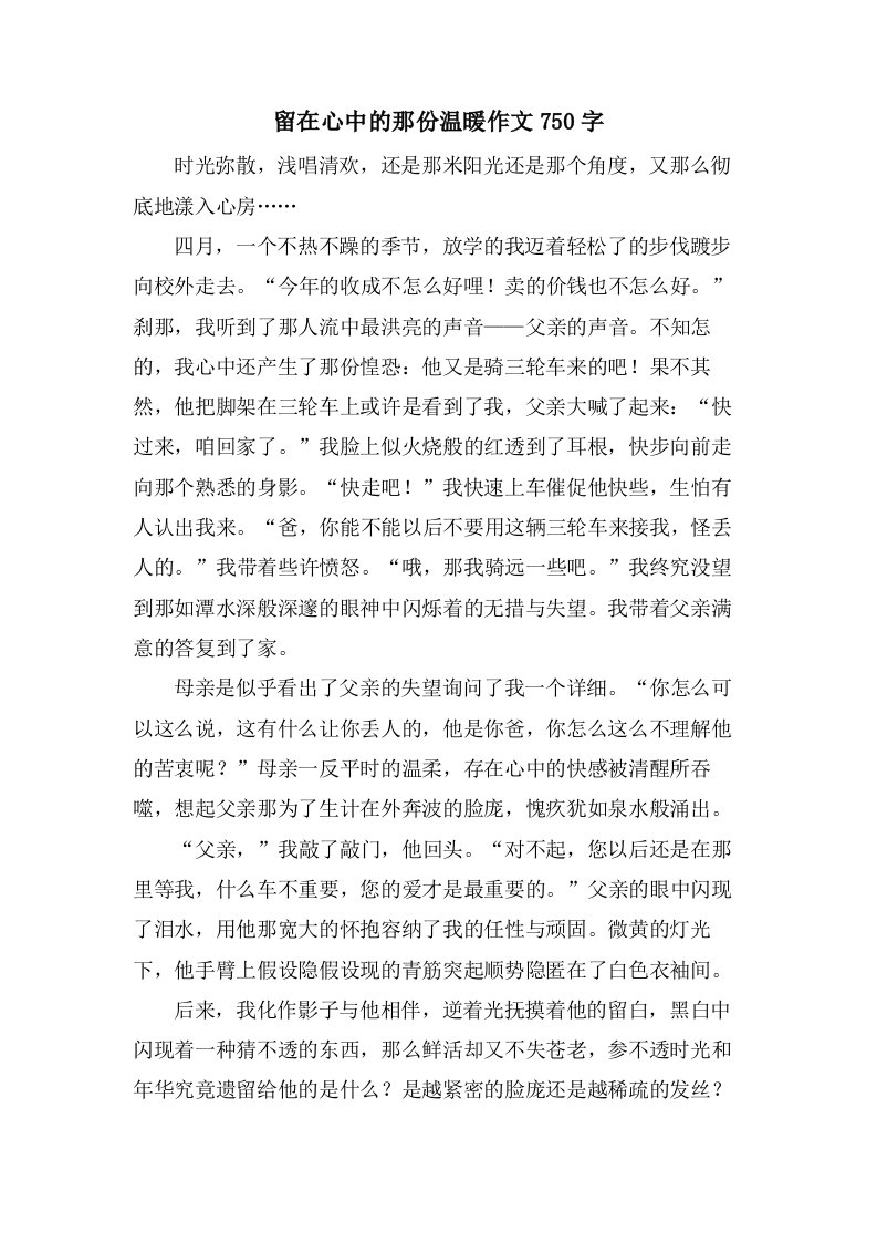 留在心中的那份温暖作文750字