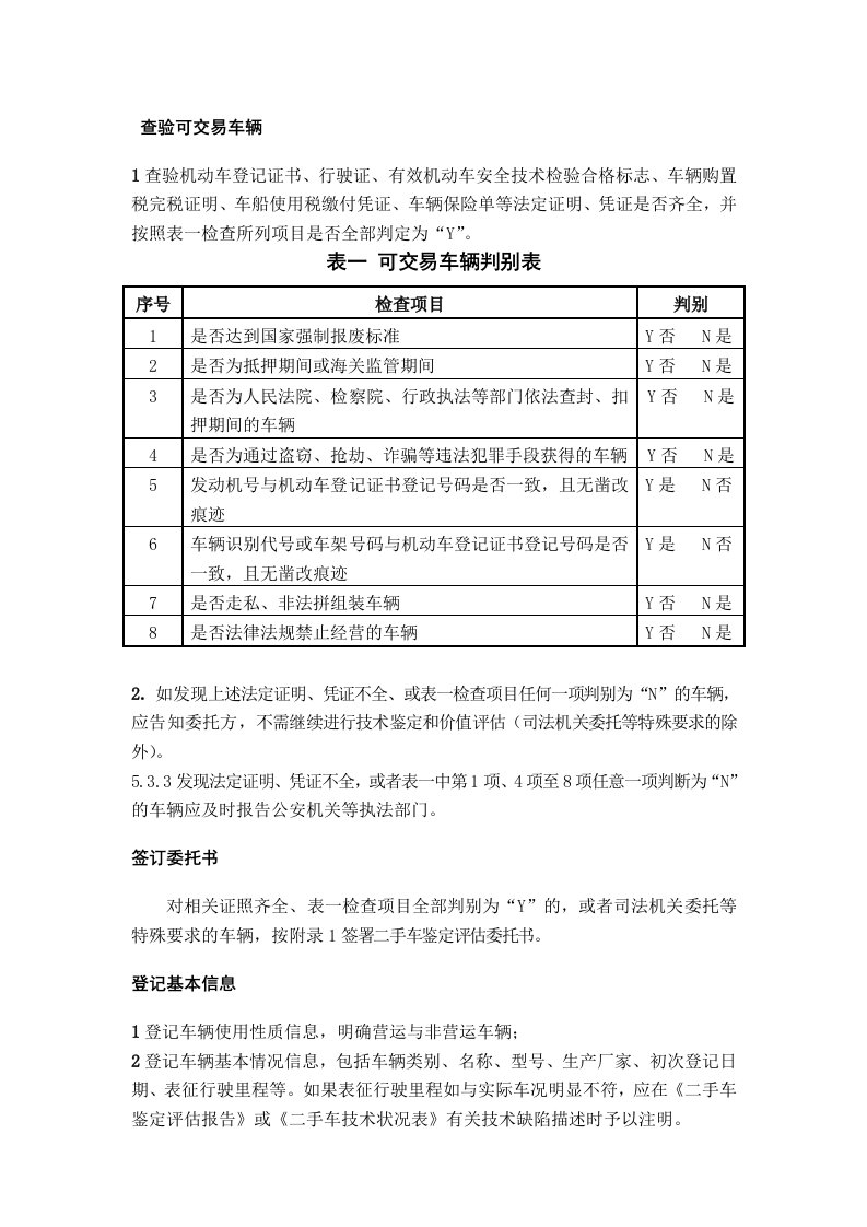 二手车检查项目作业表(规范标准)