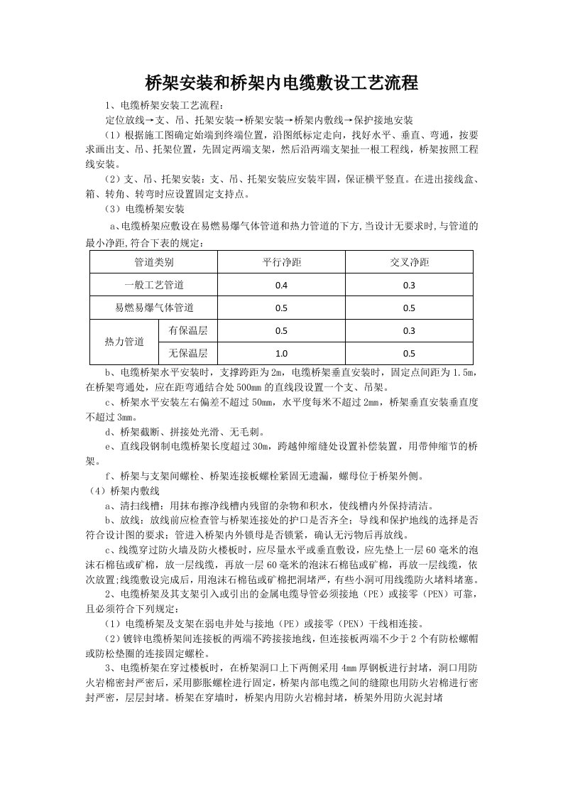 桥架安装和桥架内电缆敷设工艺流程