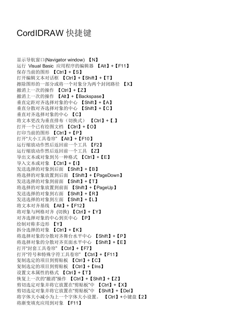 CordIDRAW快捷键