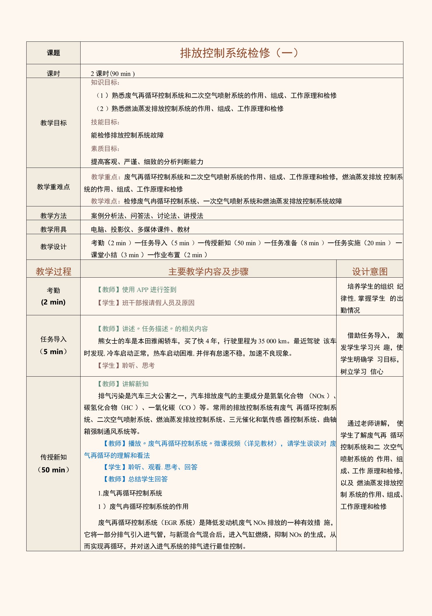 《汽车发动机电控系统检修》教案