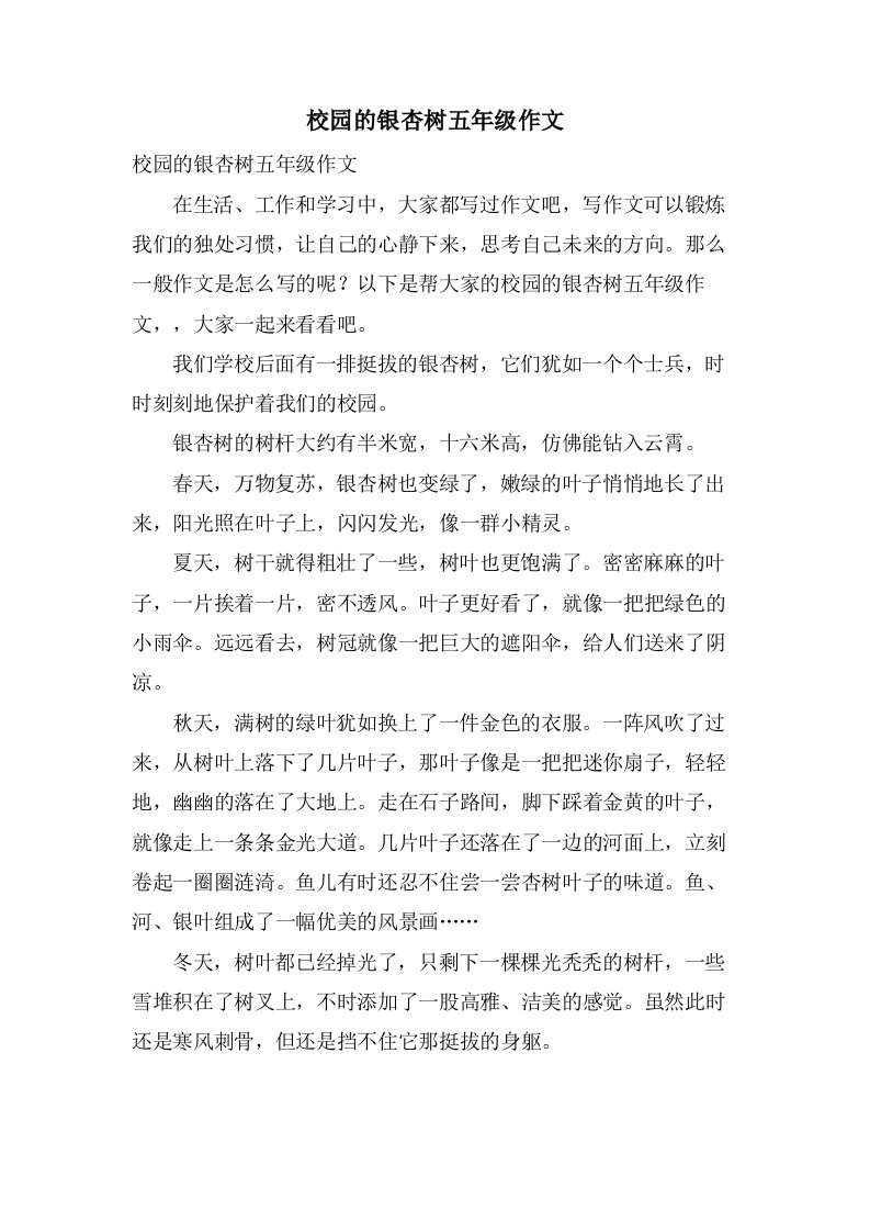 校园的银杏树五年级作文