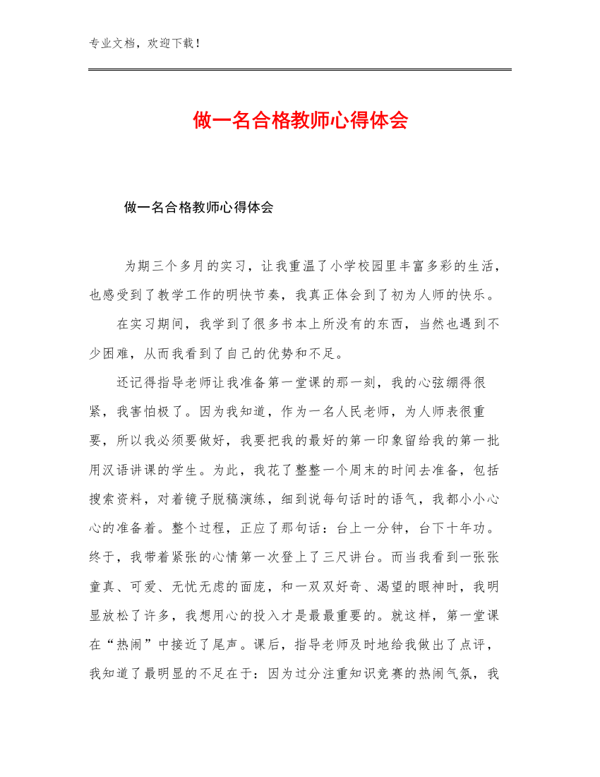 做一名合格教师心得体会例文25篇