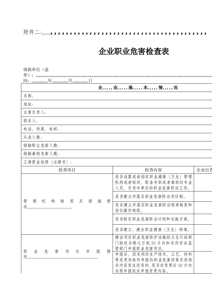 企业职业伤害检查表