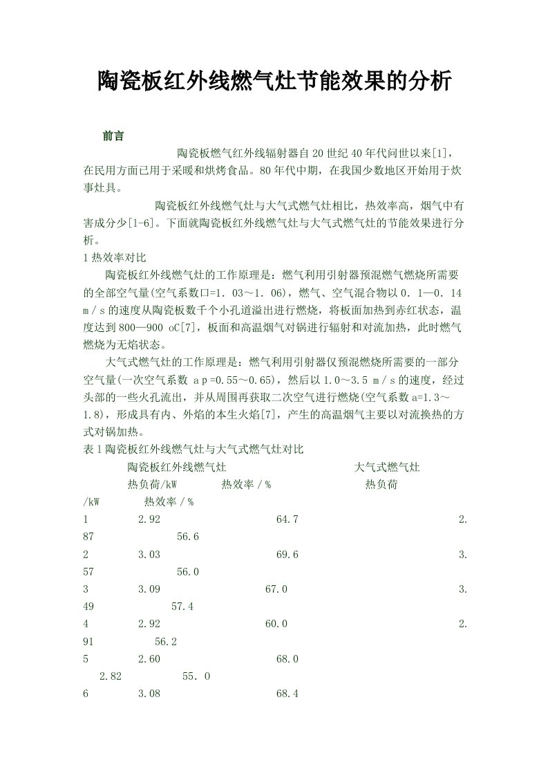 陶瓷板红外线燃气灶节能效果的分析