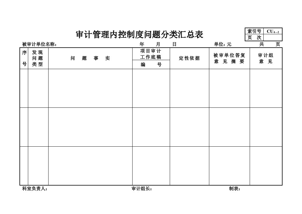 审计管理内控制度问题分类汇总表