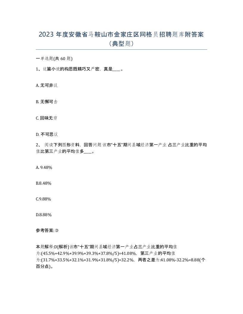 2023年度安徽省马鞍山市金家庄区网格员招聘题库附答案典型题