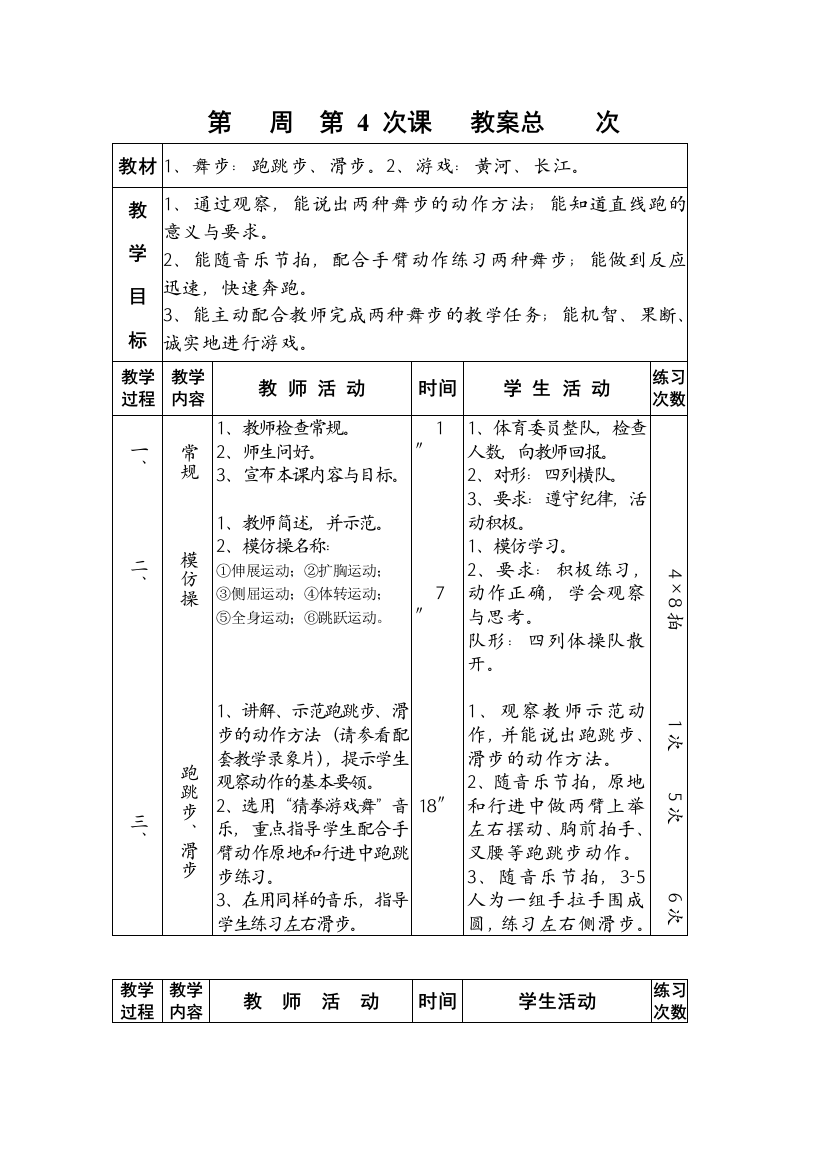 二年级体育教案舞步