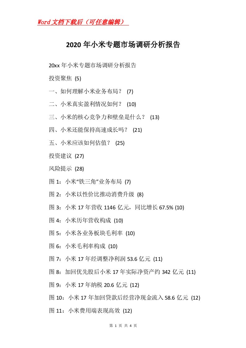 2020年小米专题市场调研分析报告