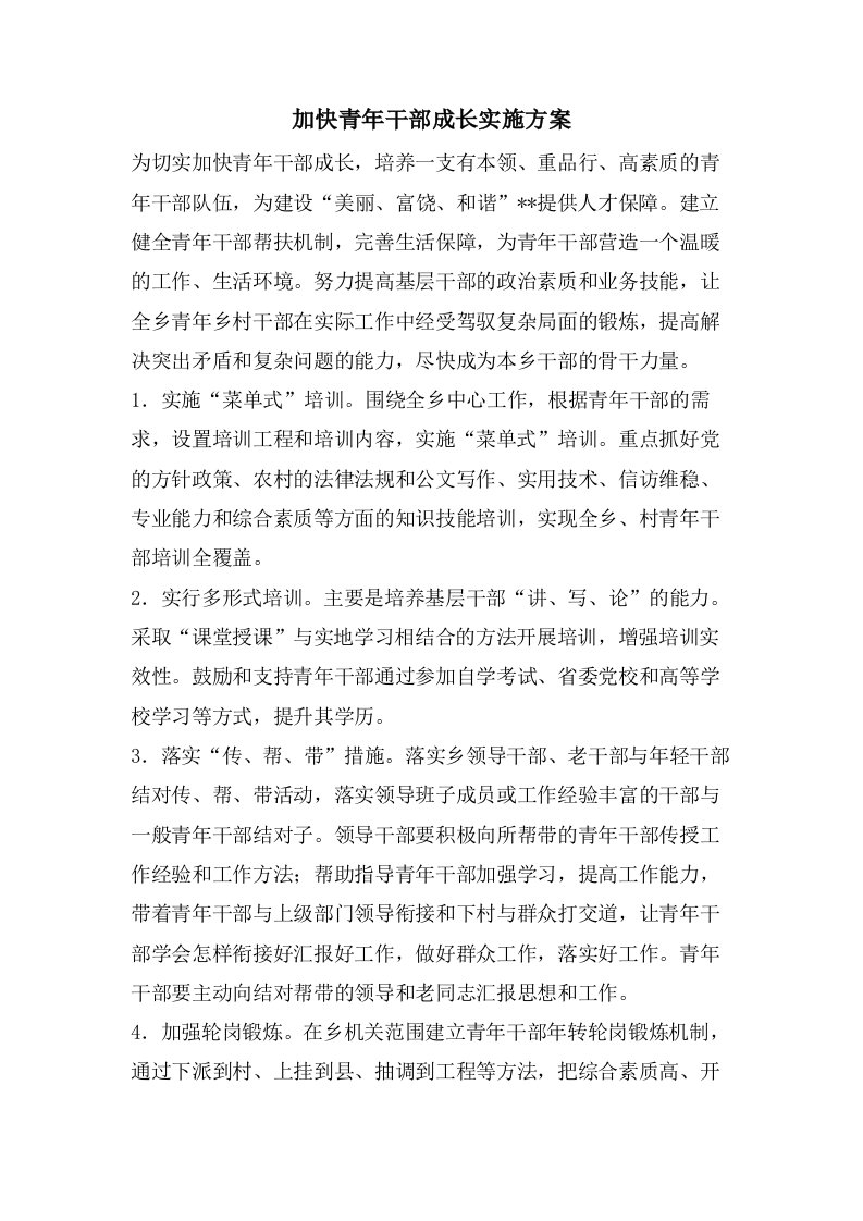 加快青年干部成长实施方案