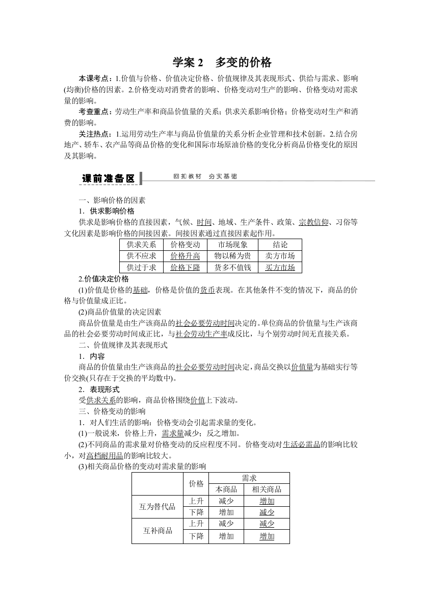 学案2多变的价格