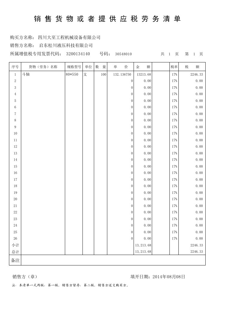 发票清单模板