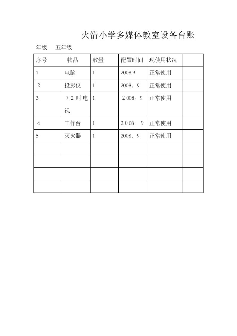 多媒体设备台账