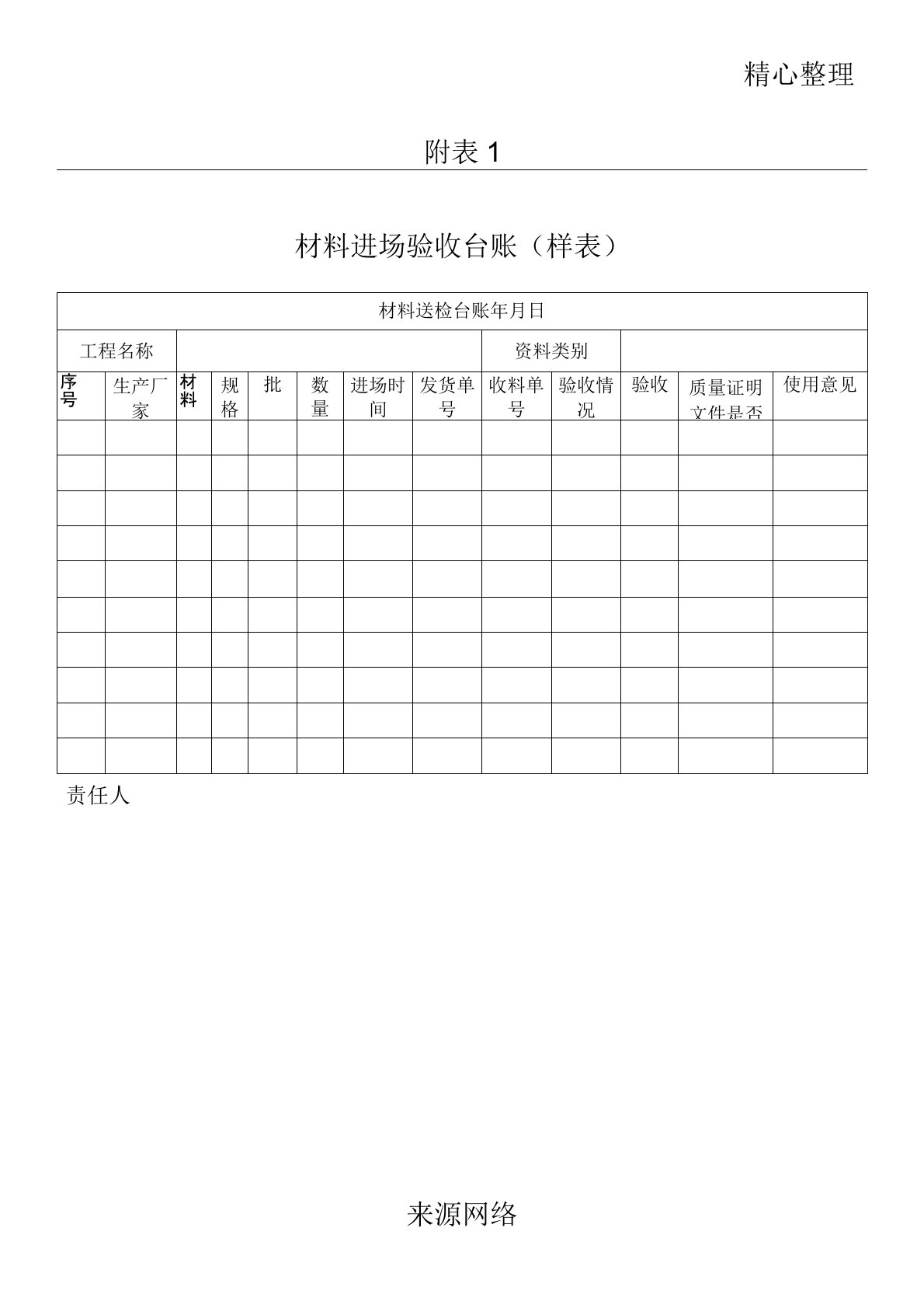 建筑材料台账样表格模板