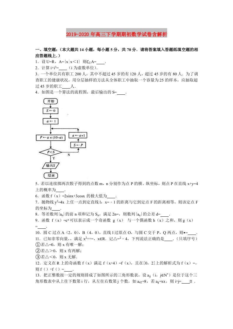 2019-2020年高三下学期期初数学试卷含解析