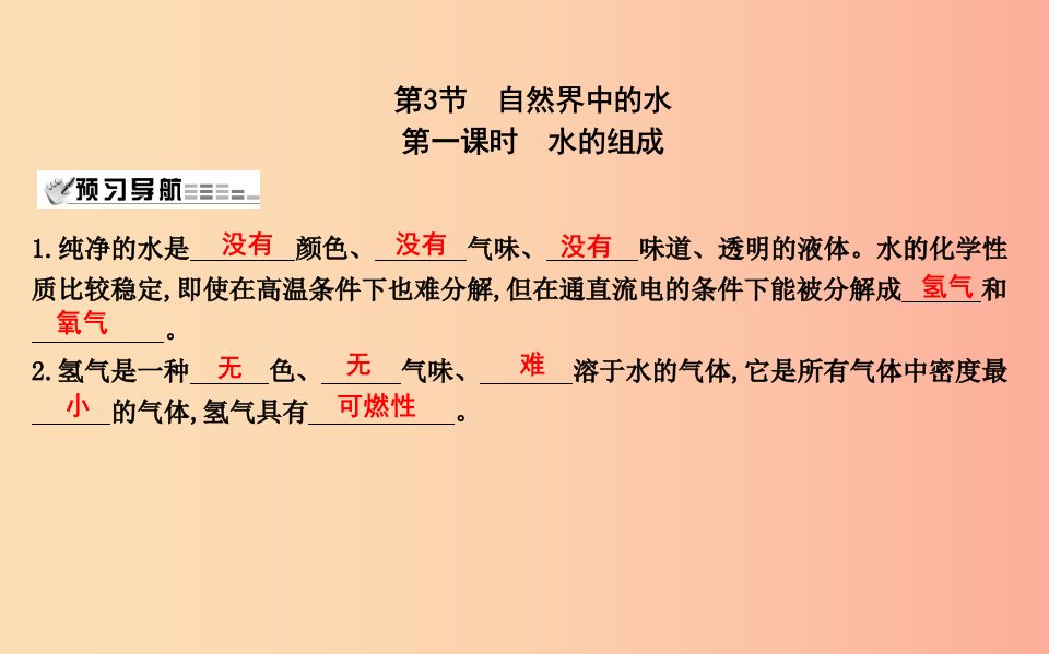 2019届九年级化学上册第2章身边的化学物质第3节自然界中的水第1课时水的组成课件沪教版