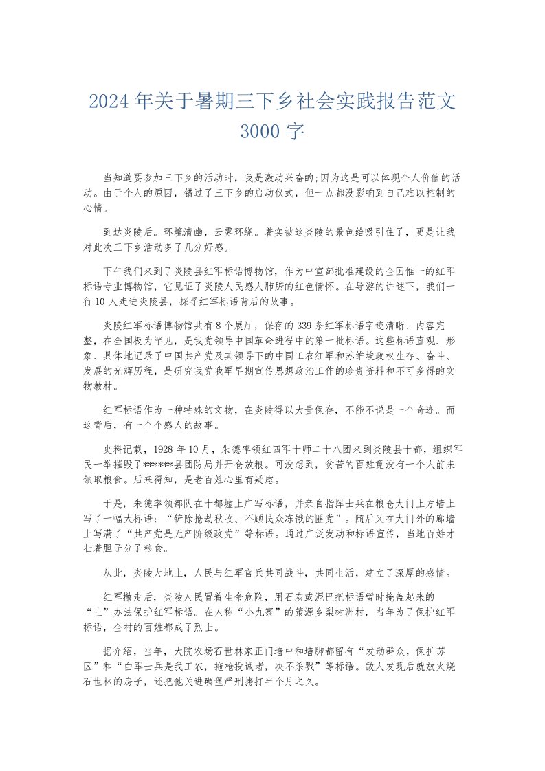 总结报告2024年关于暑期三下乡社会实践报告范文3000字