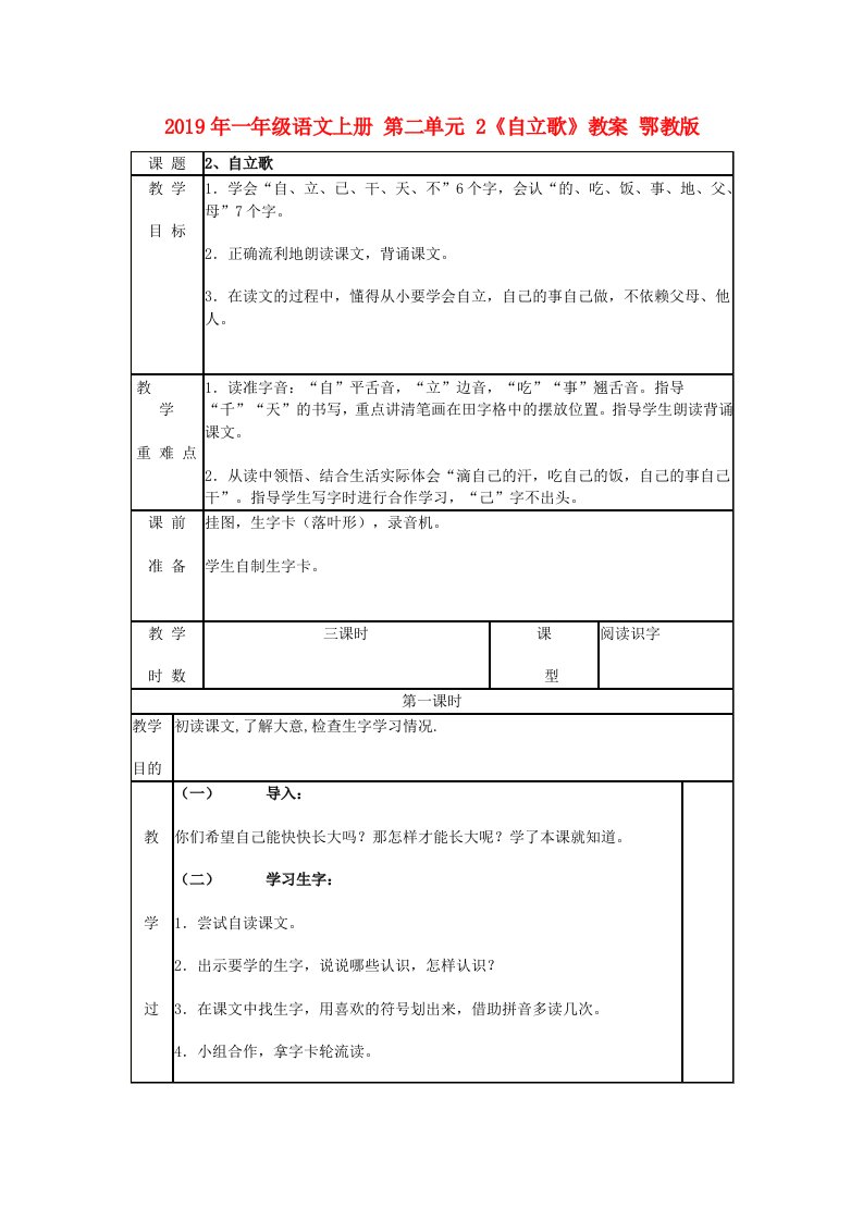 2019年一年级语文上册