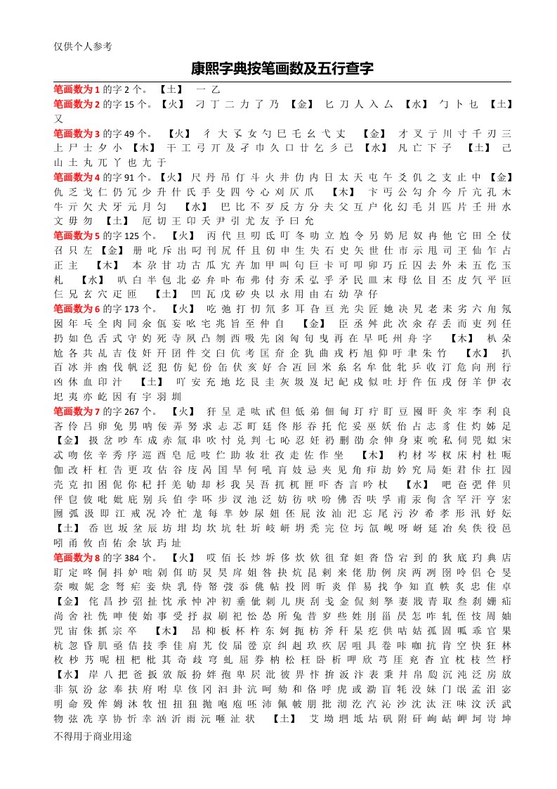 康熙字典按笔画数及五行查字