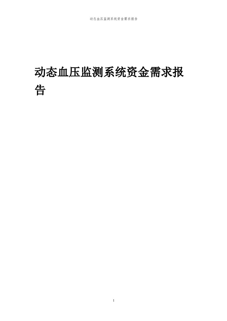 2024年动态血压监测系统项目资金需求报告代可行性研究报告