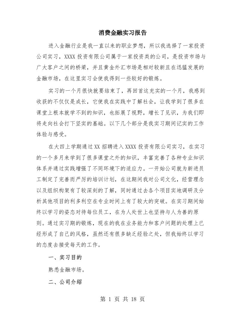 消费金融实习报告