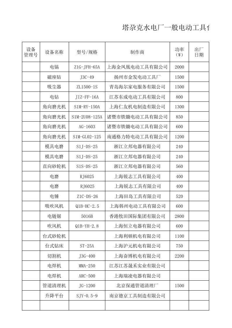 设备台帐表格学习资料