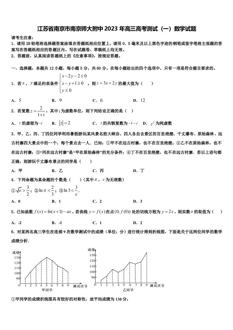 江苏省南京市南京师大附中2023年高三高考测试（一）数学试题含解析