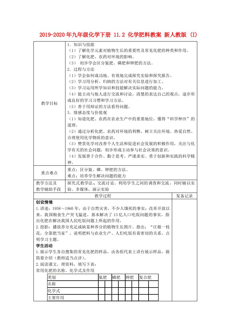 2019-2020年九年级化学下册