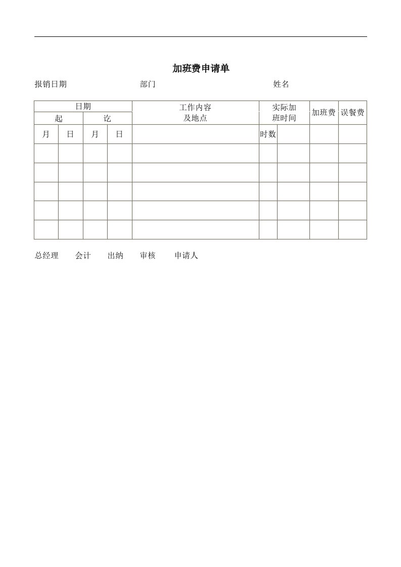 【管理精品】加班费申请单