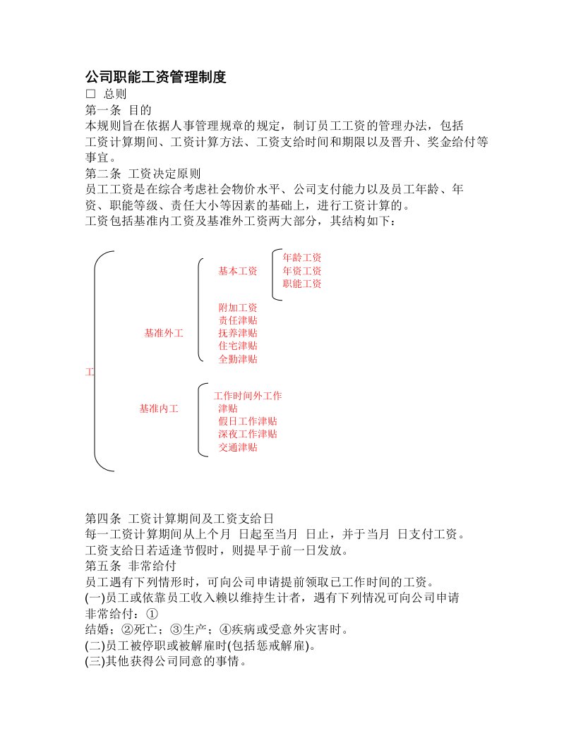 u公司职能工资管理制度