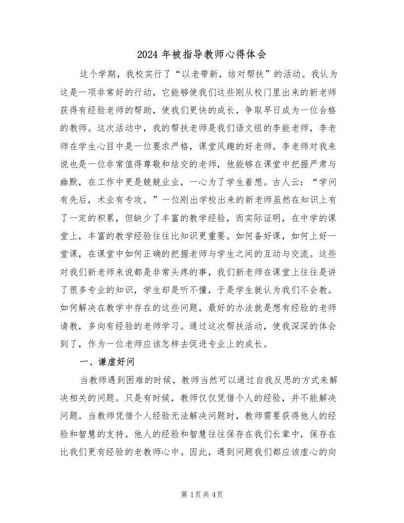 2024年被指导教师心得体会（2篇）