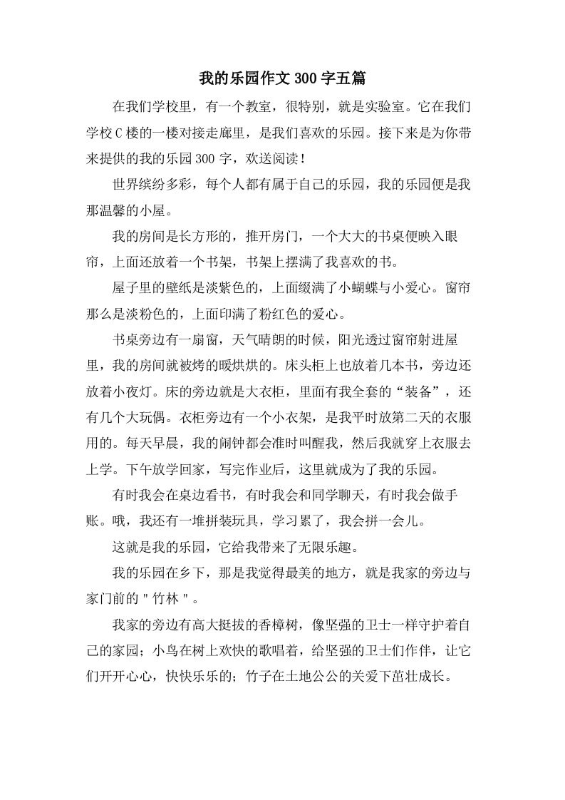 我的乐园作文300字五篇